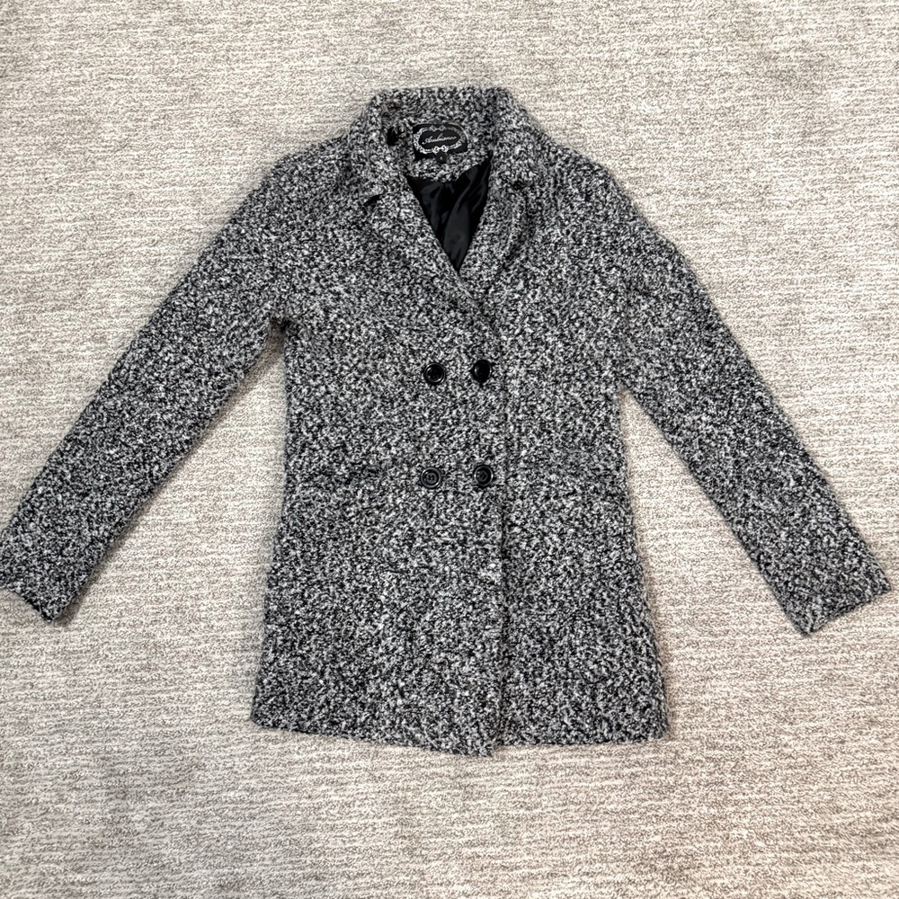 Women’s Grey Textured Peacoat – Size S – Excellent Condition
